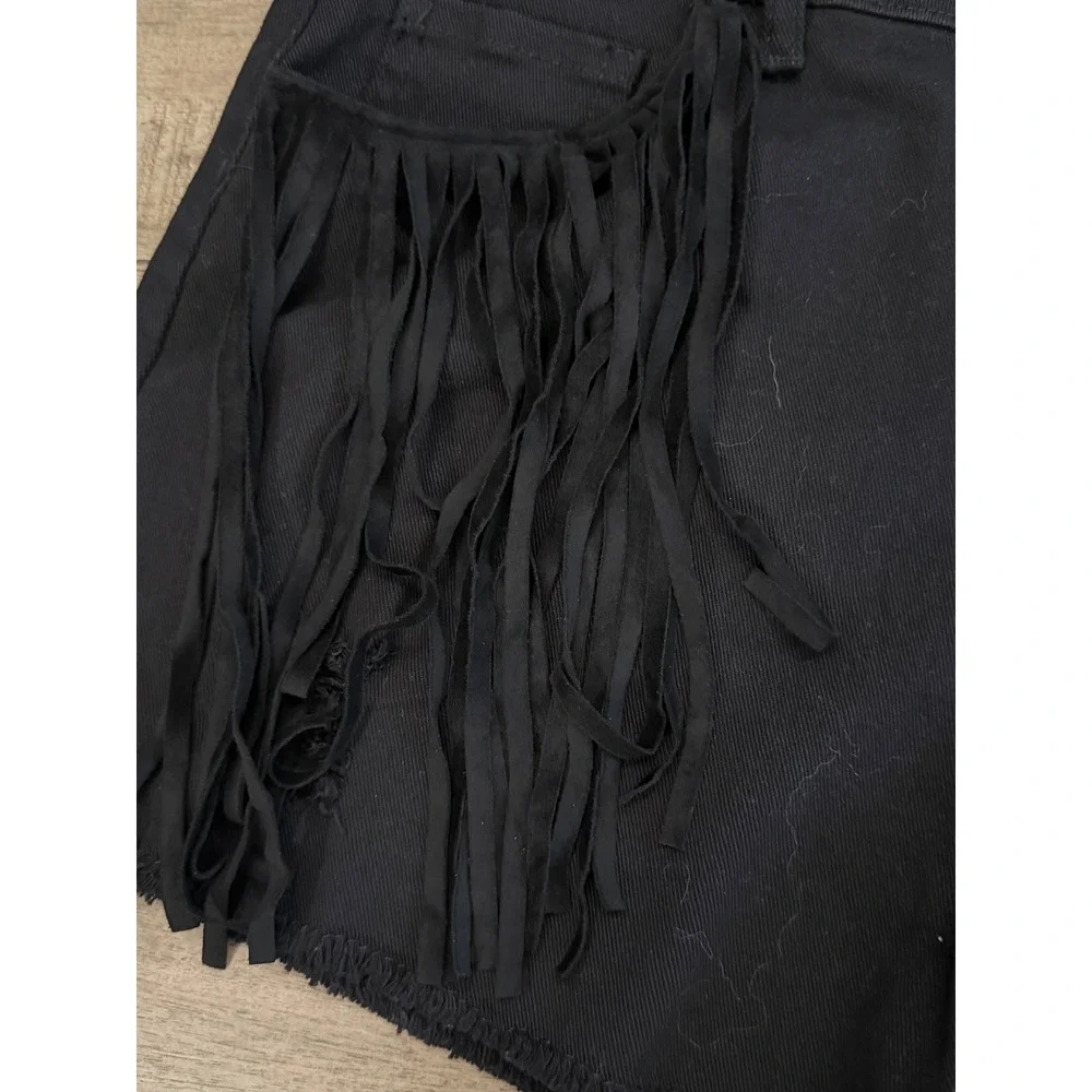 Altar'd State Black Fringe Denim Shorts High Waisted Frayed Hem Western Medium
